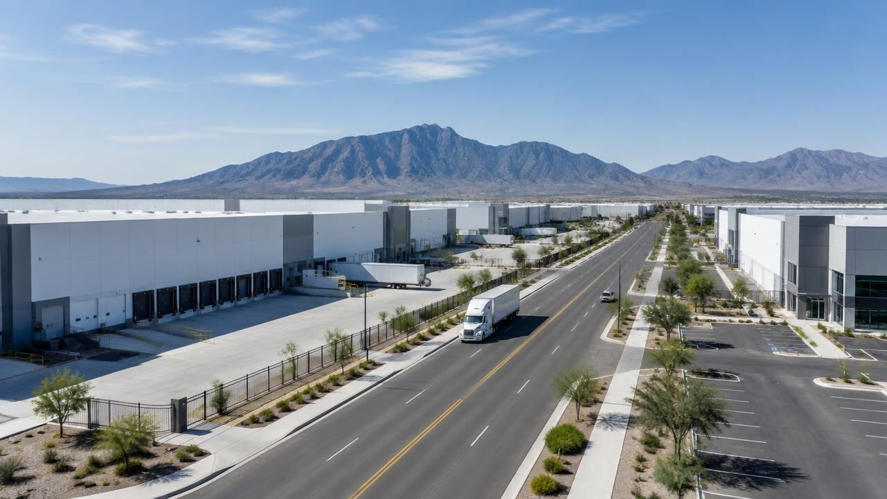 Parque industrial con naves y avenida amplia en el norte de México